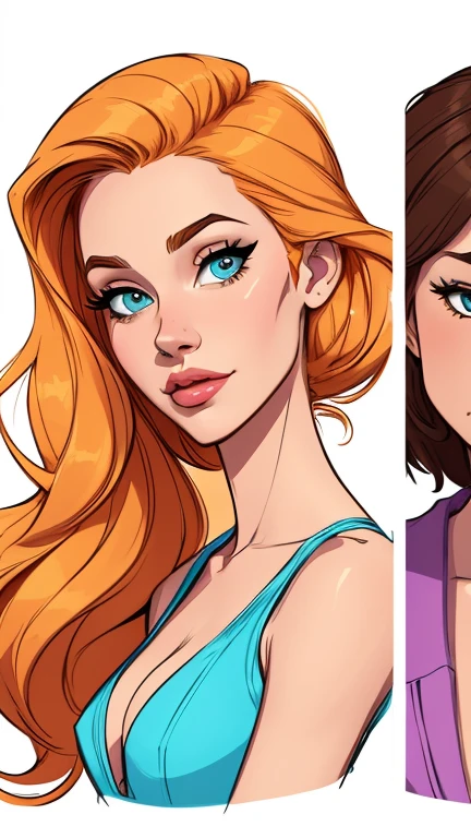 estilo de desenho animado:1.2), Cartoon style twin sisters 2 women woman Cartoon image of a woman , roupas sensuais , garota super fofa, cartoon style illustration, estilo de arte dos desenhos animados, estilo de arte dos desenhos animados, digital illustration style, design de personagens altamente detalhado, arte digital detalhada fofa, City fan art, design de personagem retrato, beautiful digital illustration, retrato de alta qualidade, arte em quadrinhos, do design do personagem, white background Buso without clothes and medium breasts female character from The Lord of the Rings Cartoon style