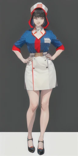 (maximalism:1.2),hospital, (standing on hospital bed:1.5),nurse uniform,(nurse cap:1.2), I don&#39;t have shoes,white stockings,don&#39;t ask,nurse,
black_eye,short hair,bangs,1 girl, manga,beautiful Finger,beautiful long legs,beautiful body,beautiful Nose,beautiful character design, perfect eye, perfect face,
looking at the viewer,(dutch angle:1.5),(full body:1.5),(Ultra-realistic textured skins, skin dents, fine skin:1.2),
official art,Highly detailed CG Unity 8K wallpaper, perfect lighting,colorful, bright_front_face_lit,
(masterpiece:1.4),Highest_quality, 超High resolution,4k,Super detailed,
photo shoot, 8K, HDR, High resolution, disorganized:1.2, kodak portrait 400, film grain, blurred background, Bokeh:1.2, Lens flare, (lively_color:1.2)
(beautiful,big_chest:1.4), (beautiful_face:1.5),(narrow_waist),( Deadflow-dc78a9:0.8), 