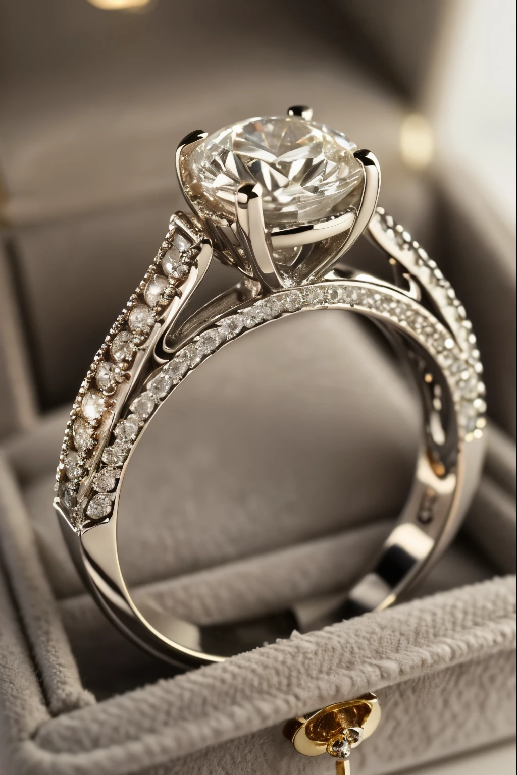 Close-up of diamond ring in box，There is also a ring on the box., Gorgeous white diamonds, Gorgeous diamonds, Beautiful, delicate and elegant, Magic ring with diamonds, Exquisite details完美, Detailed jewelry, Sophisticated and elegant, Perfect details, Perfect and complex, Elegant and sophisticated, Beautiful and elegant, Sophisticated and elegant, Detailed jewelry, Exquisite details, very Beautiful and elegant