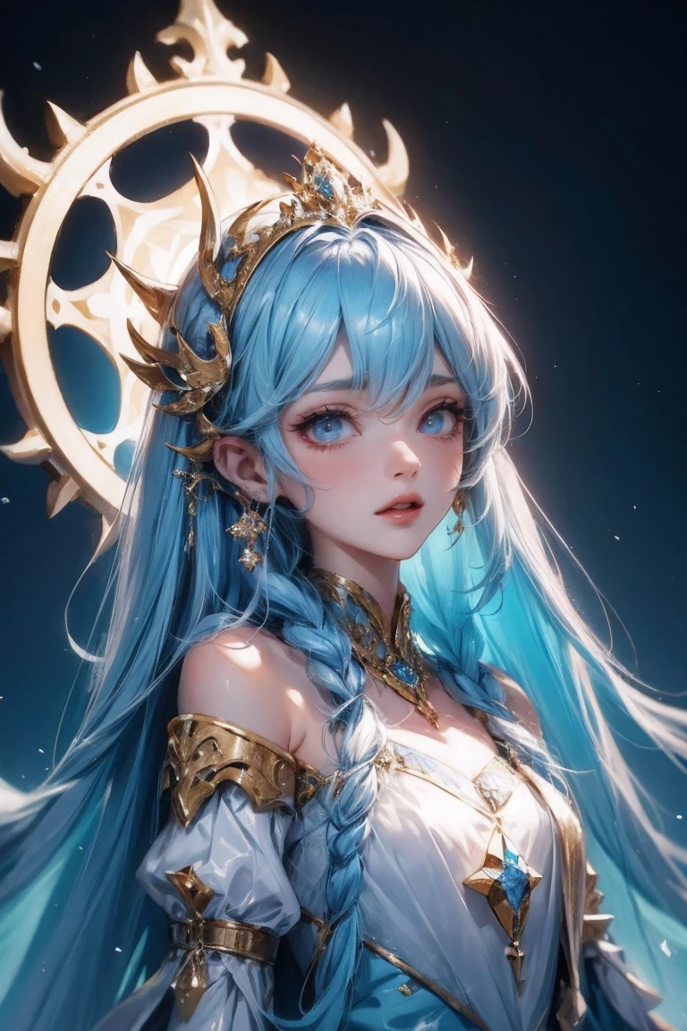 `Ice Queen in a kingdom with the sun as the background, HD, Rich in details`