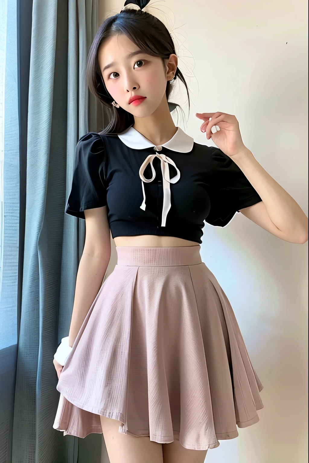 Skirt flip {nipple} Fluttering skirt, Lolita, mid-length skirt, knee-length skirt, girl, skirt pulled up to reveal thighs, Alice in Wonderland