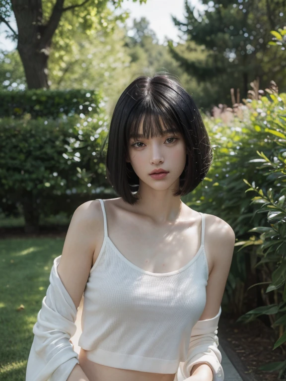 ( masterpiece, top quality, best quality,8k,17 years old girl,ultra detailed,raw photo:1.5),(photorealistic:1.4), (bob cut, black hair:1.5), (cinematic lighting), PerfectNwsjMajic, , Surrealism, UHD, ccurate, Super detail, textured skin, High detail, Best quality, dynamic angle, White skin,[Beautiful blue eyes], high nose,[flat chest:large breasts:0.5],(1girl),(good anatomy:0.5)),(outside )