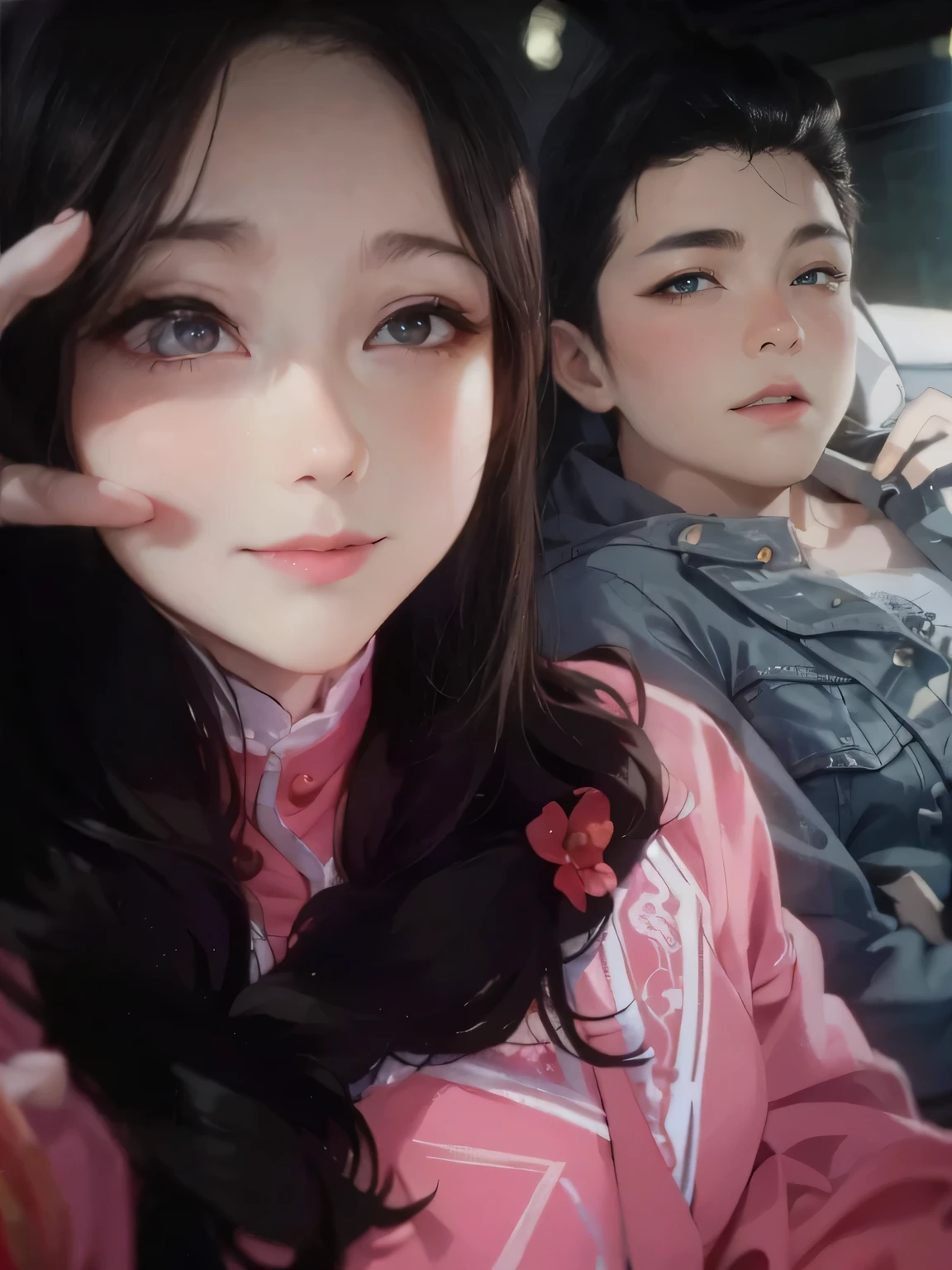 There are two people sitting in the car together, Photos of Master Kanbun, Instagram, realism, bbw sauce, Urzan, 8k selfie photos, Ruan Jia and Fenghua Zhong, lovely couple, couple, Color photos, Minami Zaiwa, jinyoung shin, happy couple, Saki Michan and Frank Franzetta