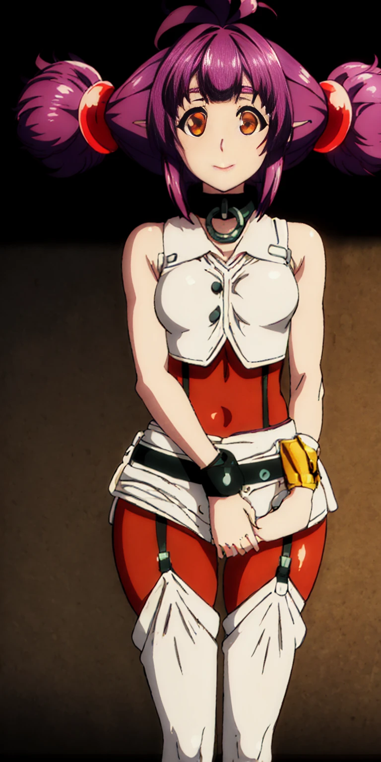Masterpiece, (flat black background:1.2) solo, detailed face, intricate iris, thick lips, robot girl, (gold and white skin), realistic illustration of a (cyborg girl),(RED eyes),IvoryGoldAI,(freckles),(holding BREATHTAKING:1.2), (gold and white armor:1.2), (looking at viewer:1.2),parted lips, standing straight symmetrical, looking at viewer, lustful smirking smile face red blushed red cheeks, thick thighs, thighhighs, thigh, boots, armor, armored boots, full body armor, bikini armor, big breastplate, pauldron, bracers, leather black choker, tiger claws gloves, short bob white haircut, helmeted, metal shoulders, red long loincloth, longest blue cape reach to the waist, shackles and chains wristbands