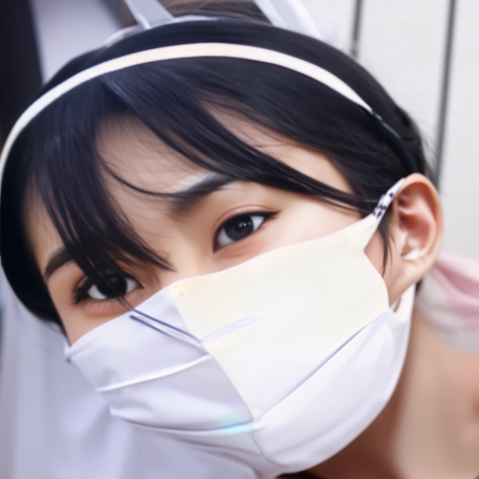 Arabian woman wearing a white mask and white headband, surgical mask that covers the mouth, kotegawa yui, wearing a mask, フェイスwearing a mask, Yoshitomo Nara, Chiho, Wearing a mask, the mask covers her entire face, Ai Yazawa, motto hole, kimi takemura, shikamimi