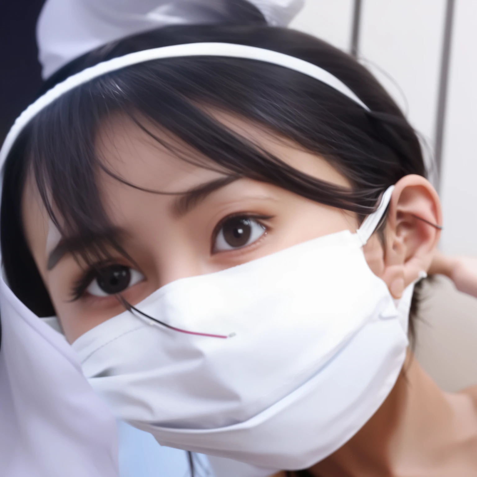 Arabian woman wearing a white mask and white headband, surgical mask that covers the mouth, kotegawa yui, wearing a mask, フェイスwearing a mask, Yoshitomo Nara, Chiho, Wearing a mask, the mask covers her entire face, Ai Yazawa, motto hole, kimi takemura, shikamimi