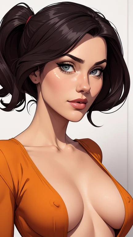estilo de desenho animado:1.2), Jennifer anistonmulher Imagem de desenho animado de uma mulher , roupas sensuais , garota super fofa, authoritarian would be facial expressioncartoon style illustration, estilo de arte dos desenhos animados, estilo de arte dos desenhos animados, digital illustration style, design de personagens altamente detalhado, arte digital detalhada fofa, City fan art, design de personagem retrato, beautiful digital illustration, retrato de alta qualidade, arte em quadrinhos, retrato do design do personagem, white background Buso without clothes and medium breasts, beautiful and symmetrical body curves