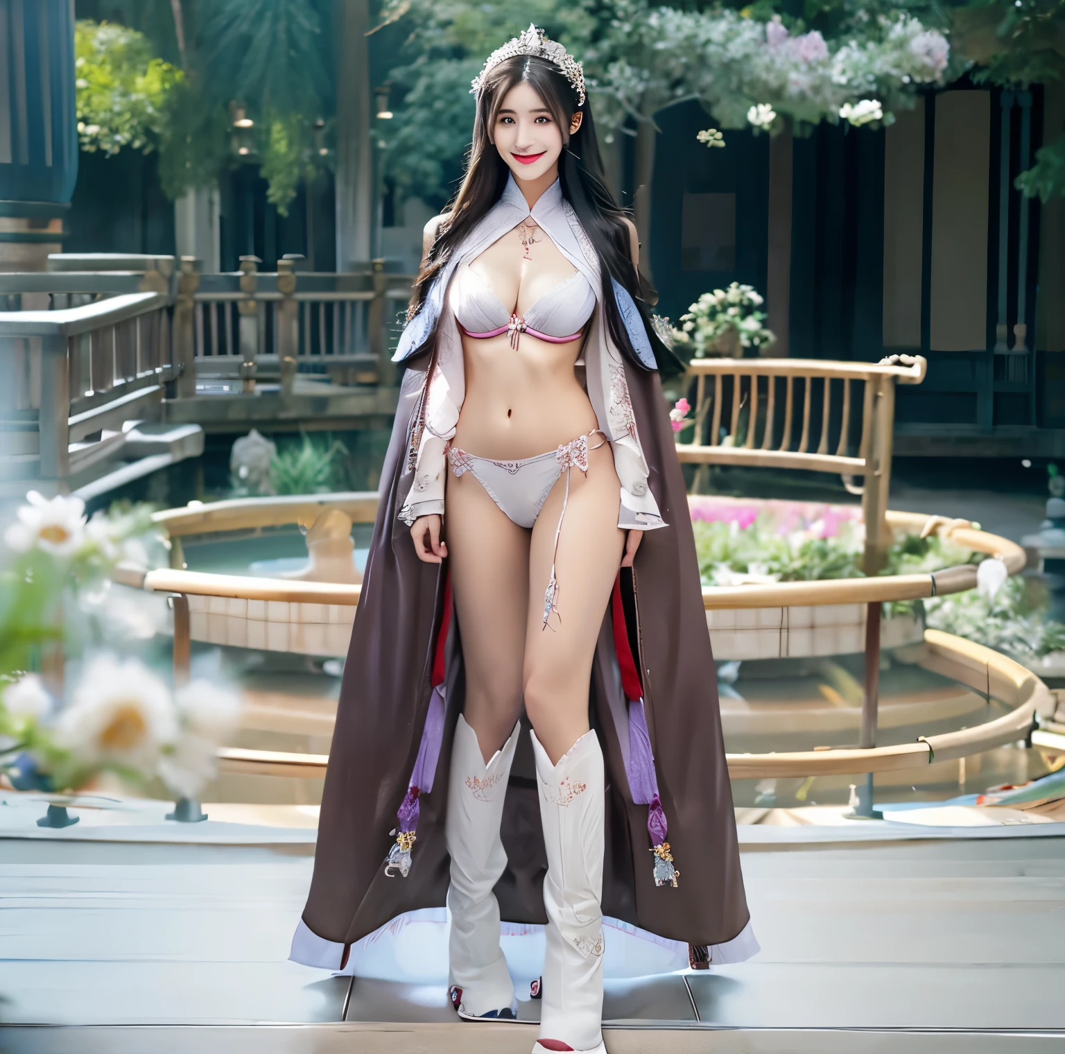 美麗的fantasy皇后, anime goddess, full body xianxia, ((美麗的fantasy皇后)), sweet smile，Sexy red bikini underwear，high-cut underwear，high cut underwear，Long-legged girl，put on boots，White boots，huge breasts，Put on your hat, Chinese Hanfu，fantasy服装, Sha Xi, ((美麗的fantasy皇后)), Put on the priest&#39;s cloak, full body purple cloak, 穿着fantasy服装, Anime girls cosplay look at the audience，facing the audience，Put your hands beside you,flowing long hair，Surreal 8000g，Impeccable，masterpiece，professional artwork，famous artwork，Light，movie bloom，perfect face，pretty face，fantasy，Dreamy and magical，not real，intricate details，Exquisite pattern