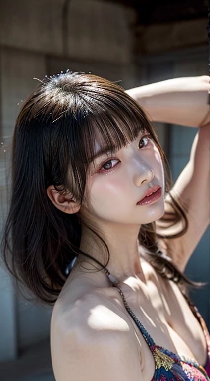 (highest quality,masterpiece:1.3,超A high resolution),(super detailed,caustics),(Photoreal:1.4,RAW shooting,),gothic girl,lying on the ground,Bikini Bondage,strengthened,There are lots of ropes, There were a lot of ropes hanging in the room,Giant LLL Mott Ray Rope with Net,please look down on me,Sweat beads,Abusive or obscene language. oily skin. anime art.