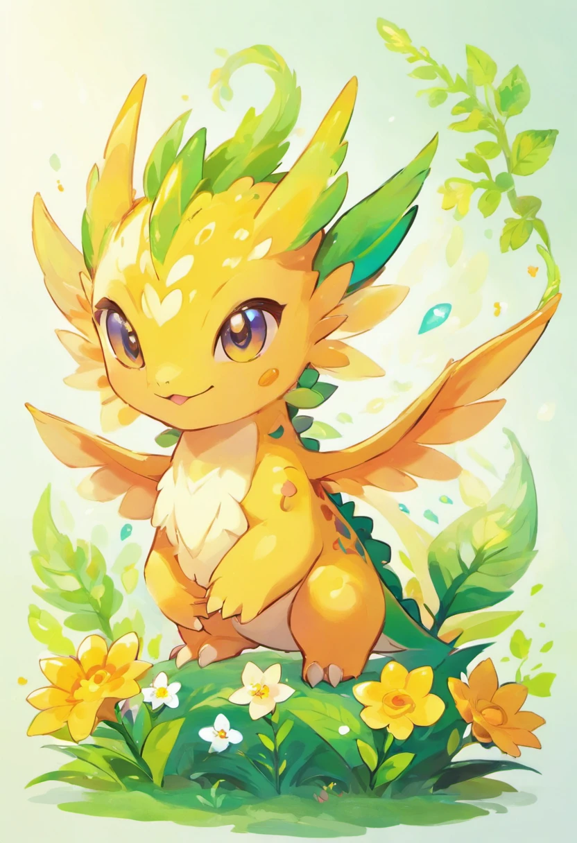 Baby Nature Dragon, Flowers growing from the back, Wings of the hand
