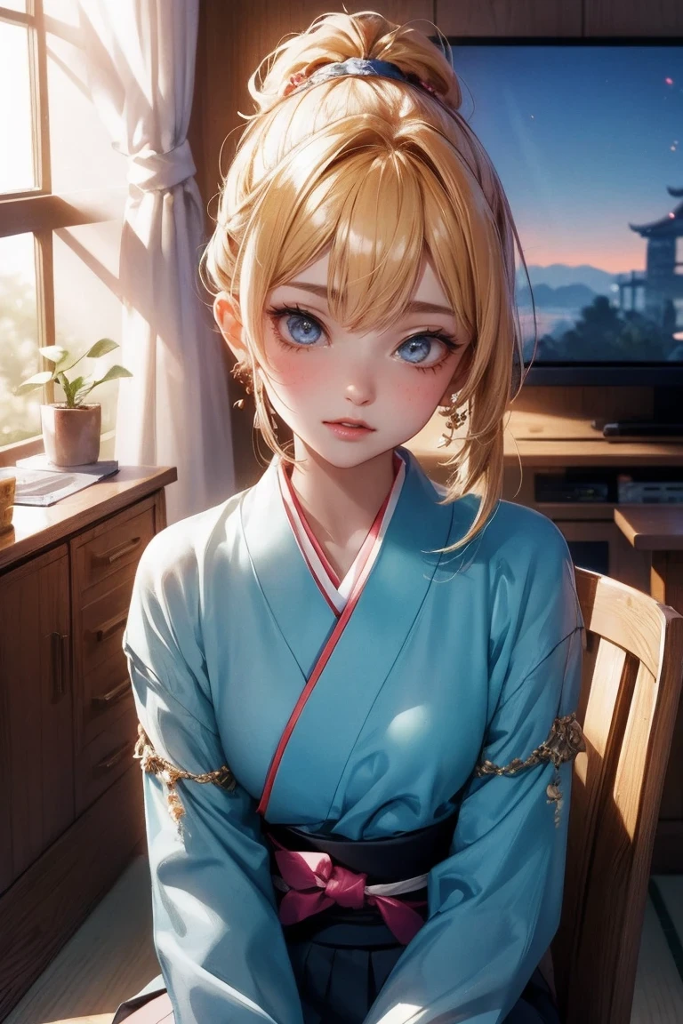 ridiculous resolution, High resolution, (masterpiece: 1.4), super detailed, (((Detailed face, express in detail)), two girls, girl and girl, friends, best friends, classmate, Just relax, ponytail, Bob, sitting on floor, sit on the floor, two people talking, Background in the room, friends, best friend, Home, 1K, small room, curtain, floor, television, table, HomeHome Clothes, kyoto animation, atmosphere of kyoto animation, (tearful)
