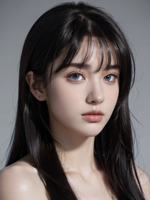 ( masterpiece, top quality, best quality,8k,17 years old girl,ultra detailed,raw photo:1.5),(photorealistic:1.4), (long hair,parted bangs, black hair:1.5), (cinematic lighting), PerfectNwsjMajic, , Surrealism, UHD, ccurate, Super detail, textured skin, High detail, Best quality, dynamic angle, White skin,[Beautiful blue eyes], high nose,[flat chest:large breasts:0.5],(1girl),(good anatomy:0.5)),(Portrait:1.5),(outside )