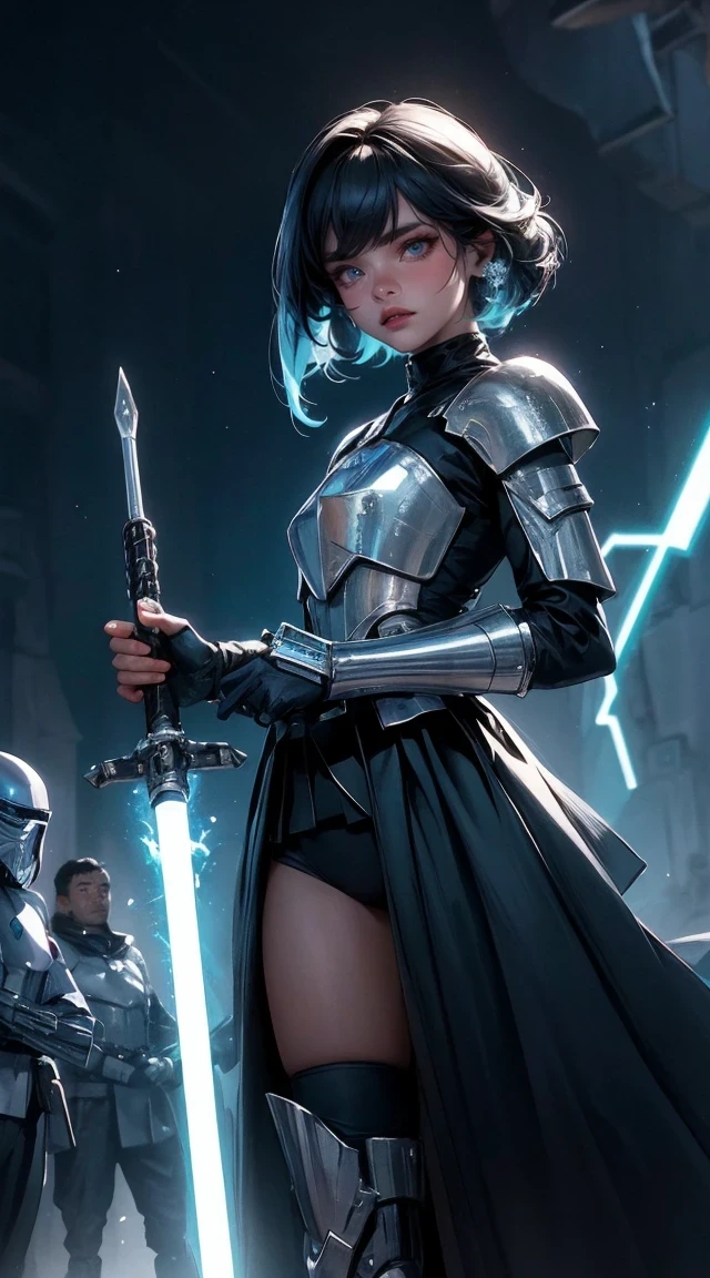 (best quality,4k,8k,highres,masterpiece:1.2),ultra-detailed,(realistic,photorealistic,photo-realistic:1.37),Lightsaber,Star Wars,(sci-fi,futuristic:1.1),(mysterious, mystical),(dark,night scene),powerful,glowing blade,crackling energy,precision weapon,duel,conflicting forces,fierce battle,laser sword,intergalactic weapon,lightsaber duel,force-sensitive warriors,blue and green blades,illuminating the darkness,iconic weapon,galactic conflict,heroic struggle,dark side and light side,The Force triumphs,cosmic backdrop,dimly lit surroundings,dynamic movement,clashing titans,action-packed,emotional intensity,lightsaber clashes,resilient blades,starry sky,inspiring hope,galactic empire,rebellion against evil,powerful Jedi,iconic hero,legendary battles,interstellar saga,foreboding presence,flying sparks,suspenseful duel,galaxy-spanning epic.