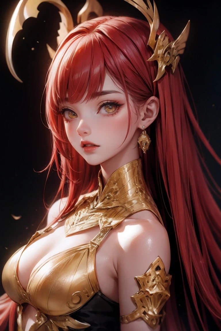 beautiful tall woman,Red hair,yellow eyes,Surreal,Detailed suit