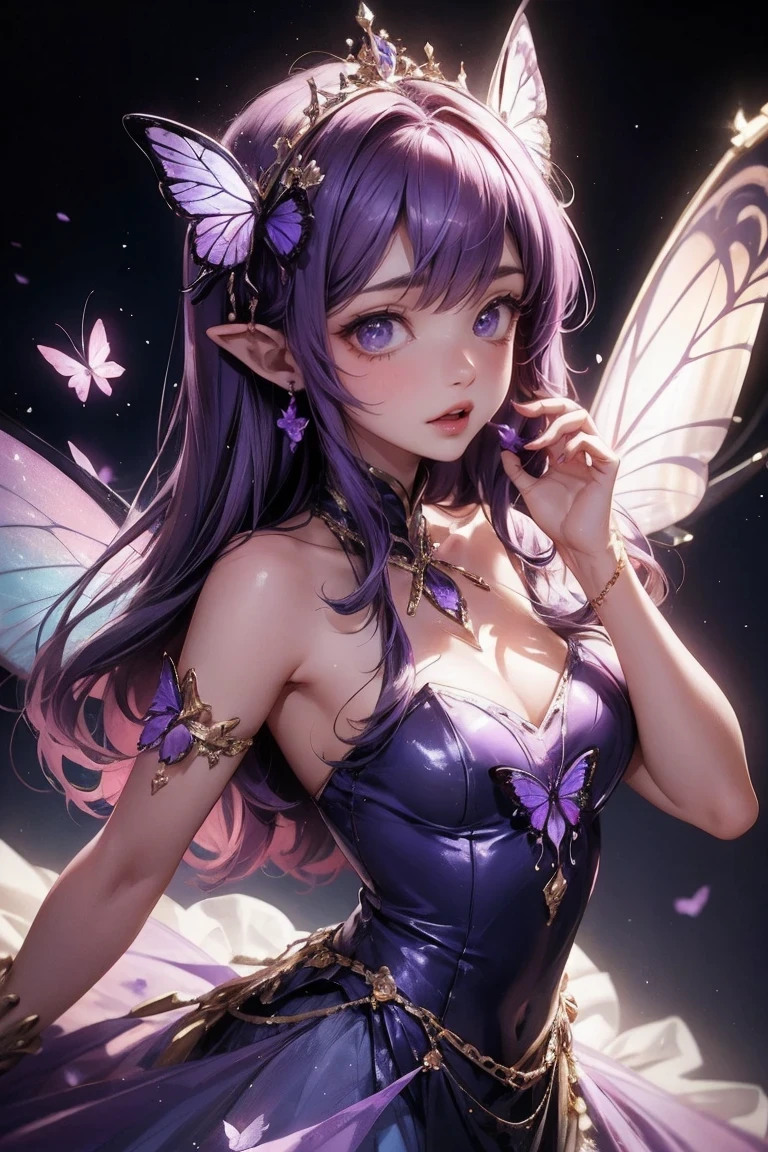 Arafad image of a woman wearing a purple dress and butterfly wings, fairy tale core, light violet, princess of amethyst, Belle Defin, ball jointed doll, deep Purple, fantasy dress, Wear purple clothes, Astral Fairy, purple skin color, Ethereal fairy tale, fantasy costumes, deep Purple garments, Wearing a purple romantic tutu, violet skin, 🌺 CG Society