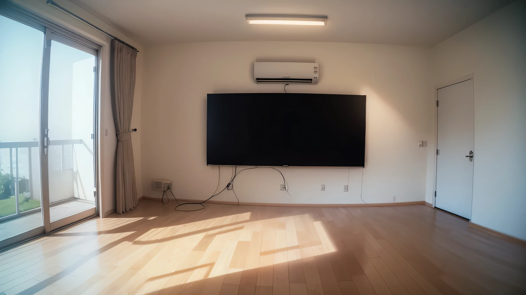 empty room, big screen in the middle, front view