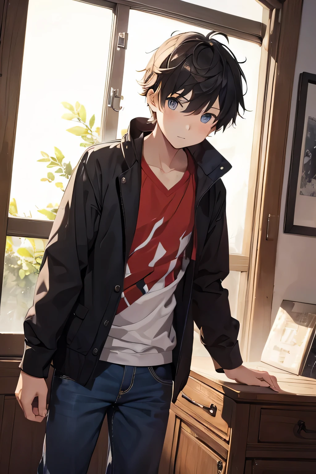 a boy，at home，Naughty personality
