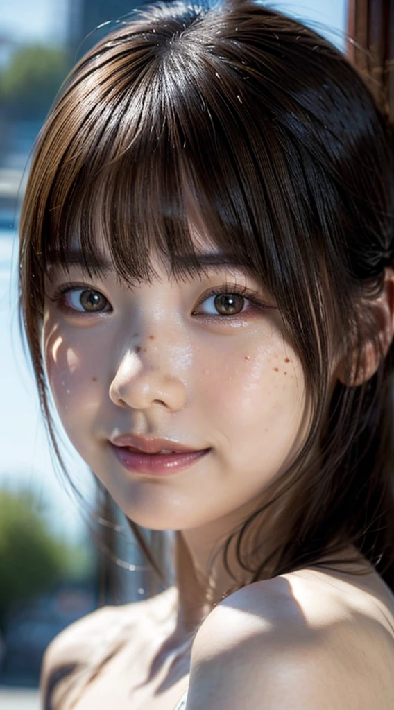 Freckled woman posing for a photo, kawaii realistic portrait, spotted ultra realistic, 8K Art Germ Bokeh, photorealistic beautiful face, hyper realistic anime, photorealistic anime, hyper-realistic cg, Light and cute freckles, realistic. Chen Yi, hyperrealistic beautiful face, realistic portrait photo, hyperrealistic picture, ultra - realistic faces