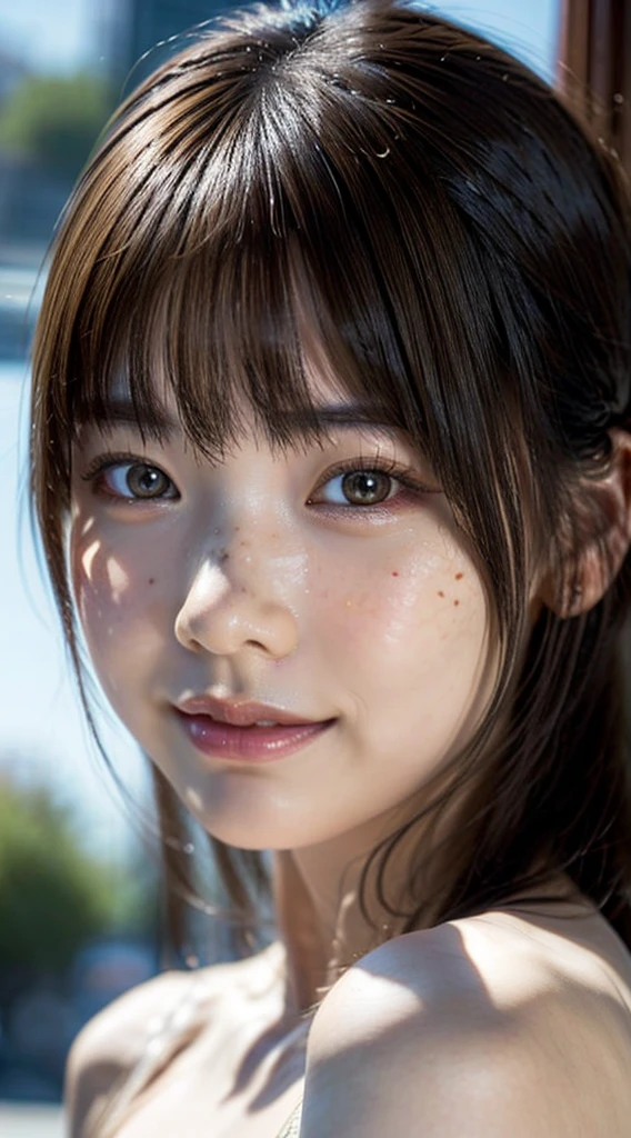 Freckled woman posing for a photo, kawaii realistic portrait, spotted ultra realistic, 8K Art Germ Bokeh, photorealistic beautiful face, hyper realistic anime, photorealistic anime, hyper-realistic cg, Light and cute freckles, realistic. Chen Yi, hyperrealistic beautiful face, realistic portrait photo, hyperrealistic picture, ultra - realistic faces