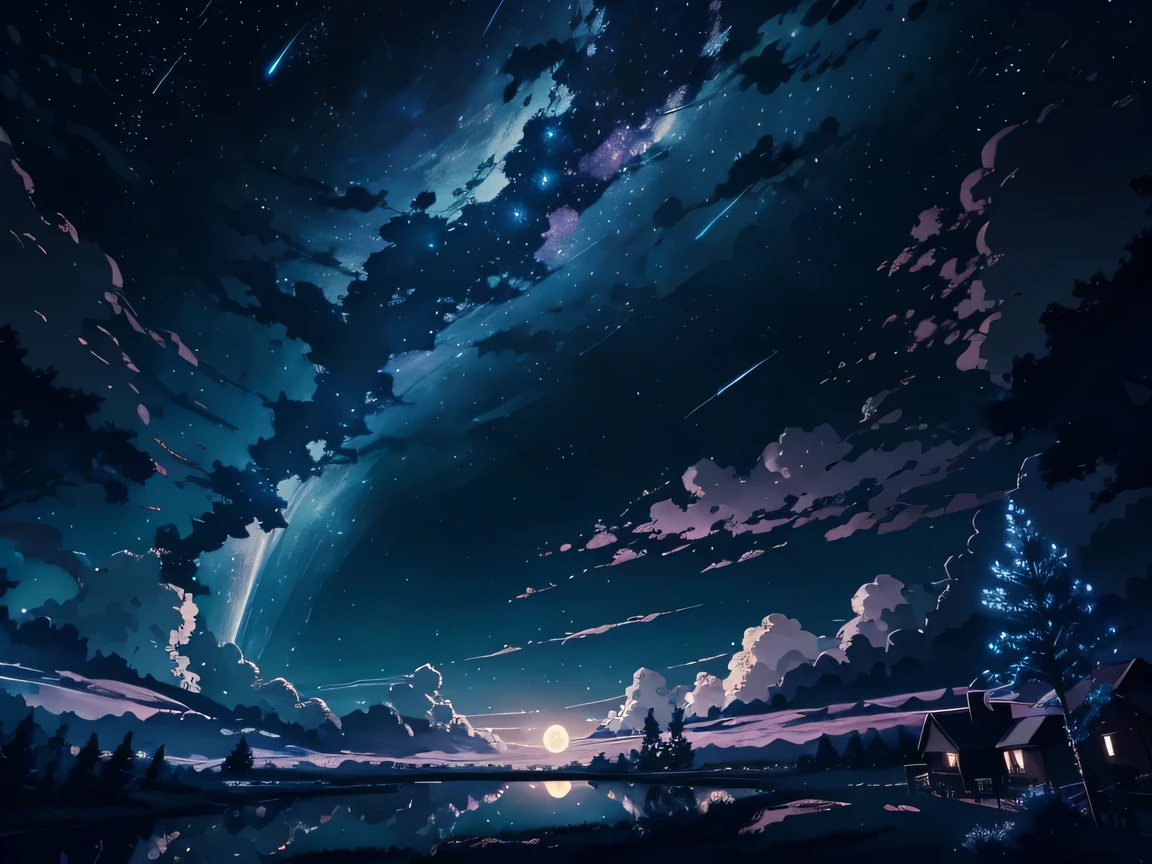 Night sky with stars and trees and full moon., Anime art wallpaper 4 k, anime art wallpaper 4k, Highly detailed 4k digital artwork., UHD 4K beautiful art, Anime art wallpaper 8 k, 4 k hd illustrative wallpaper, gorgeous background, anime wallpaper 4k, anime wallpaper 4 k, Infinite universe in the background, Starry Sky 8 g