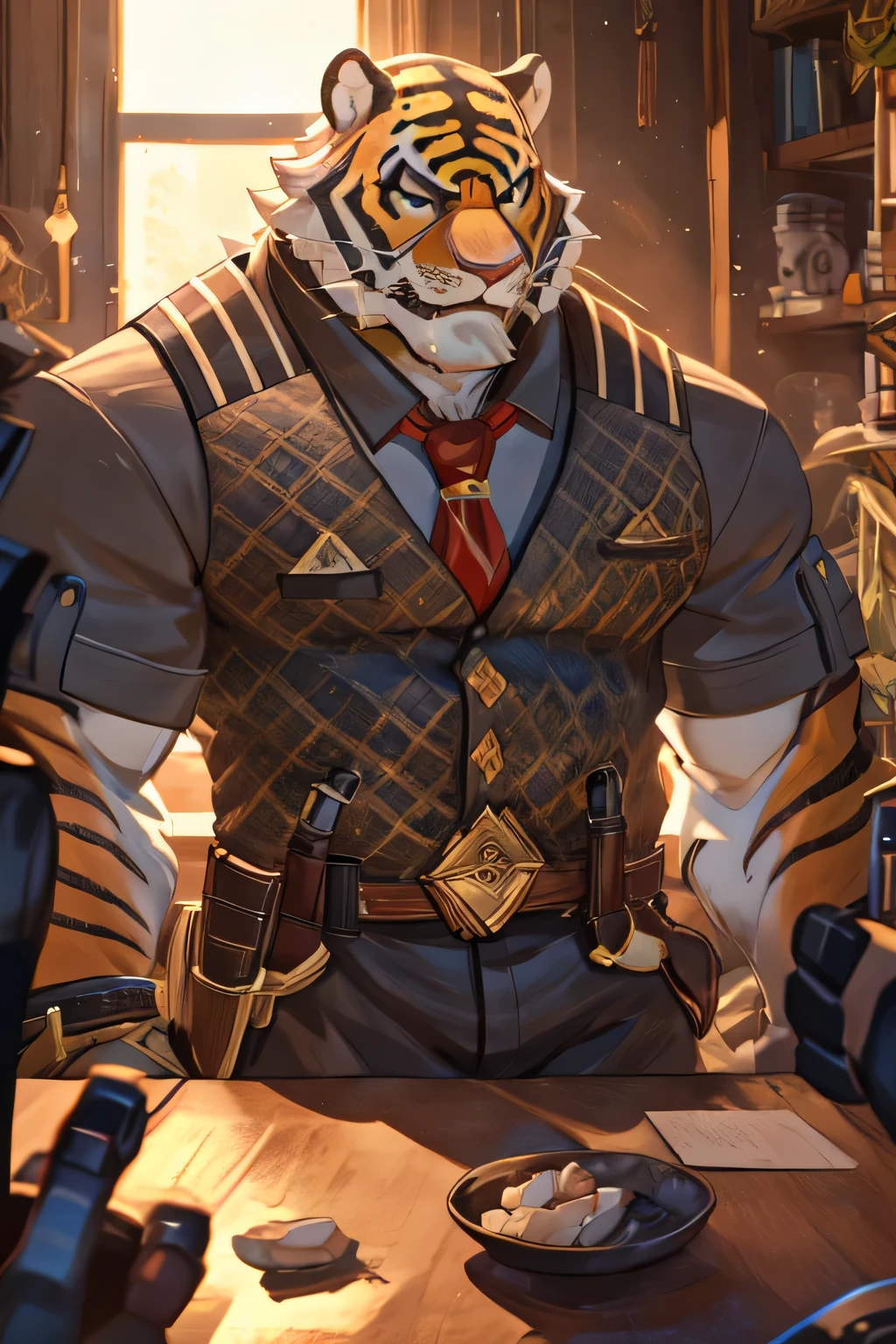 a cartoon picture of a Tigre in a suit sitting on a bench, anthropomorphic Tigre, (SFW) seguro para el trabajo, high resolution commission, Tigre_bestia, supervisory winston, en un traje estricto, grueso, en traje estricto, pov arte peludo, vestido casualmente, sentarse casualmente, haciendo una pose majestuosa y caliente, SFW version