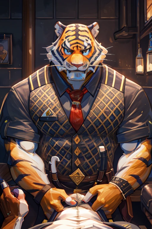 a cartoon picture of a Tigre in a suit sitting on a bench, a character portrait inspired by Ryūsei Kishida, pixiv, arte peludo, anthropomorphic Tigre, (SFW) seguro para el trabajo, Oscar (fortnite), high resolution commission, Tigre_bestia, supervisory winston, en un traje estricto, grueso, en traje estricto, pov arte peludo