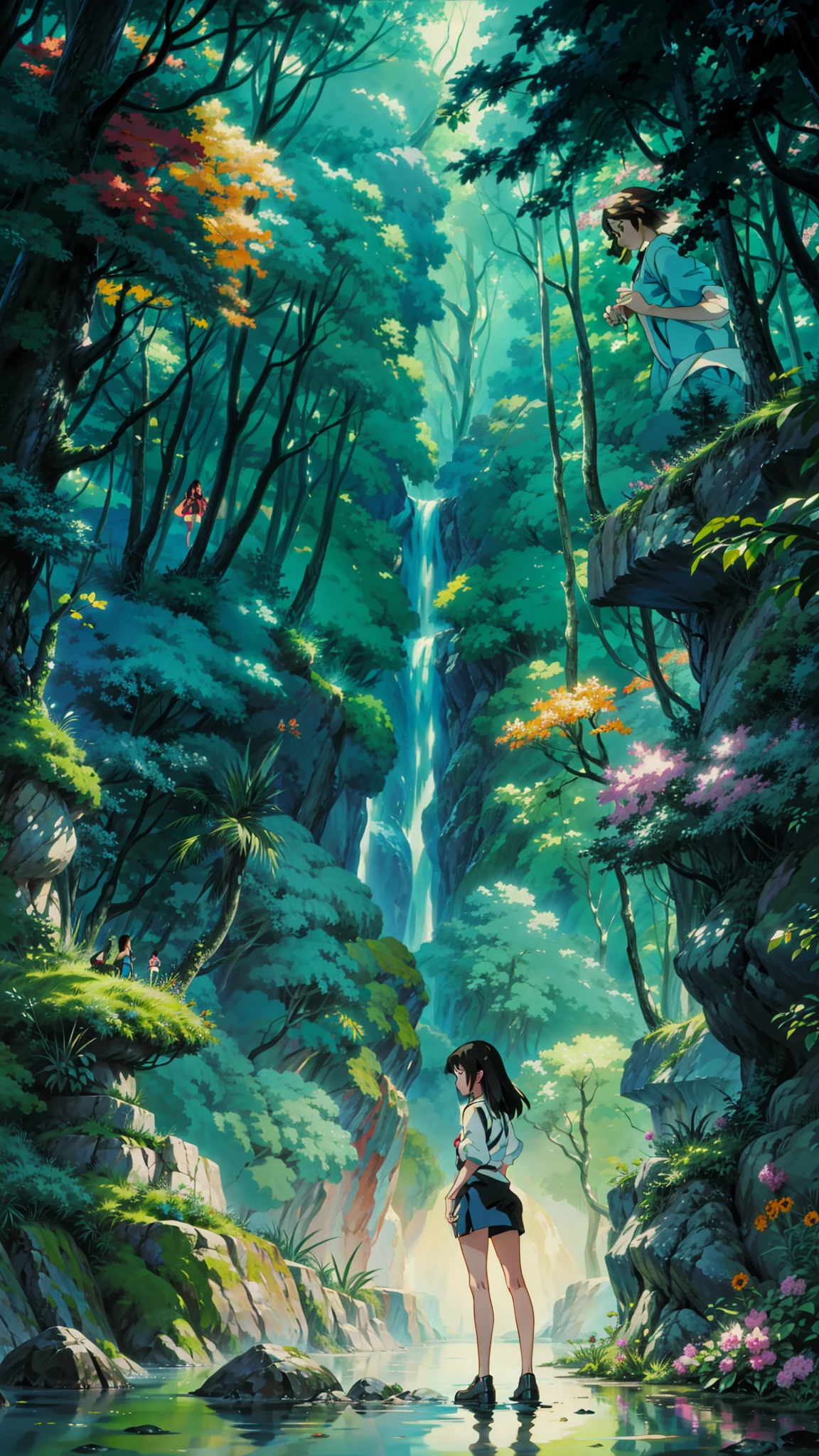 a woman standing in the middle of a forest, overgrowth. by makoto shinkai, makoto shinkai. high detail, anime. by makoto shinkai, by Makoto Shinkai, by makoto shinkai, style of makoto shinkai, dreamy psychedelic anime, makoto shinkai. —h 2160, 4k hd,, beautiful art uhd 4 k, a beautiful artwork illustration, beautiful digital painting, highly detailed digital painting, beautiful digital artwork, detailed painting 4 k, very detailed digital painting, rich picturesque colors, gorgeous digital painting