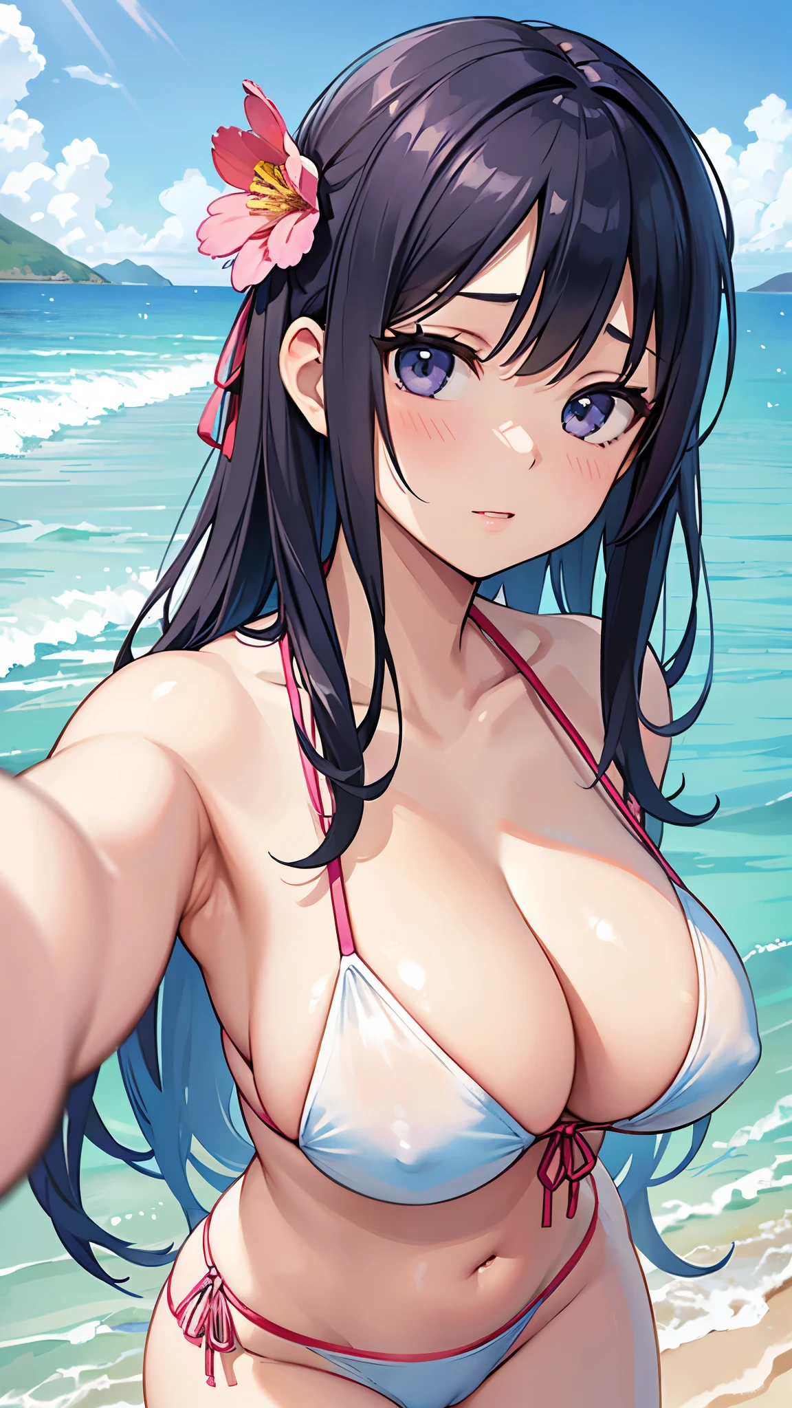 Realistic、Girls Real Two Faces、Self snap、Get closer to the body、Chest adhesions、cleavage emphasis、Wearing a bikini、coastal、sexually