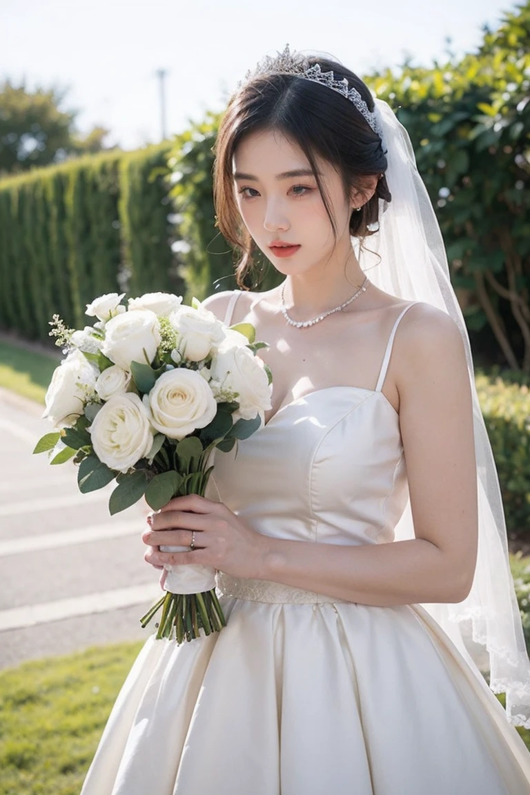 Half neck White weeding dress like christan in weading background