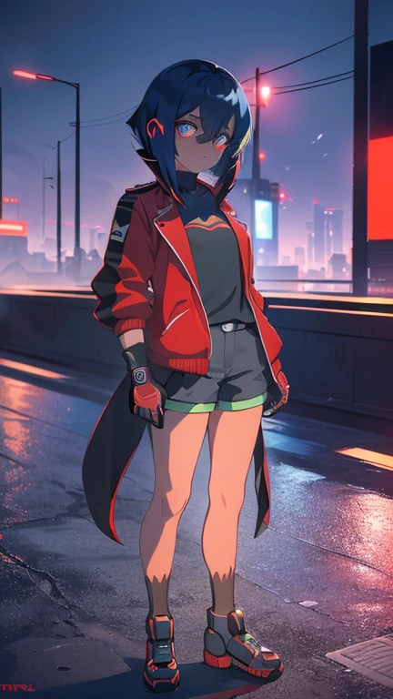 cyberpunk, portrait, Schwarz , Rot neon eyes, stilvoll tragen [Schwarz|Rot] Kleidung steht in einer Stadt, (sonnenaufgang:1.4), Street, kompliziert, fototealistisch , hole body.1.3, ( futuristisches motorrad fahrend:1.4)