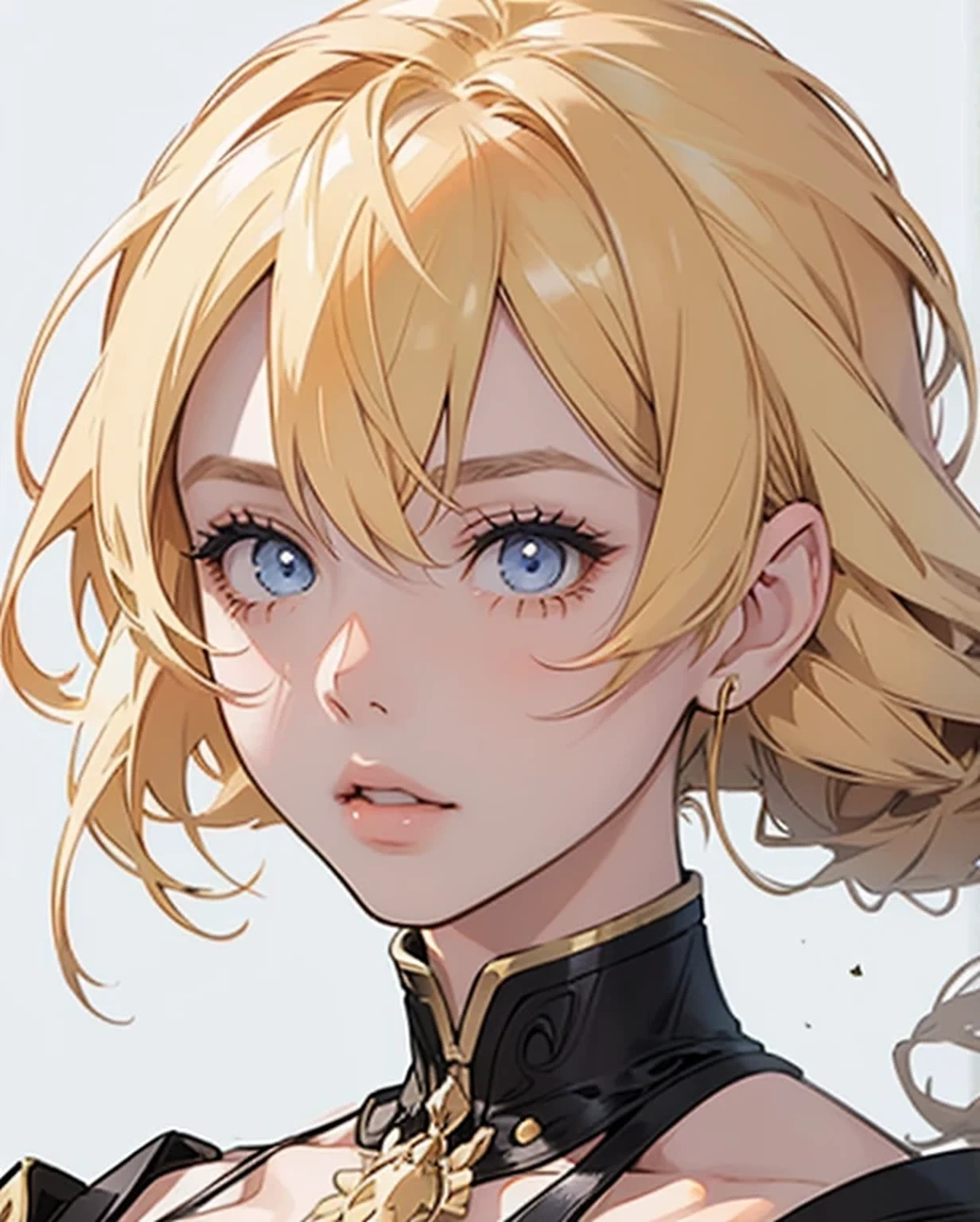 line-drawing, illustration, 1girl in, blonde, masutepiece, Best Quality, Super Detail, upper body shot, white background,