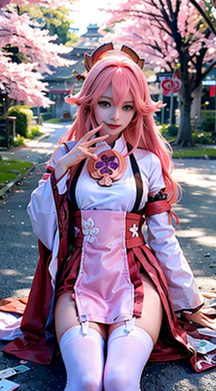 Anime girl posing in pink dress on cherry blossom floor, Kokiyo von Genshin Impact, Nakari von Genshin Impact, Barbie in white stockings, aus dem Videospiel Azure Lane, Ki no Sakura, Beliebt auf cgstation, Ayaka Genshin Impact, Ayaka-Spiel Genshin Impact, Girl sits, Halb liegend, gaping pussy