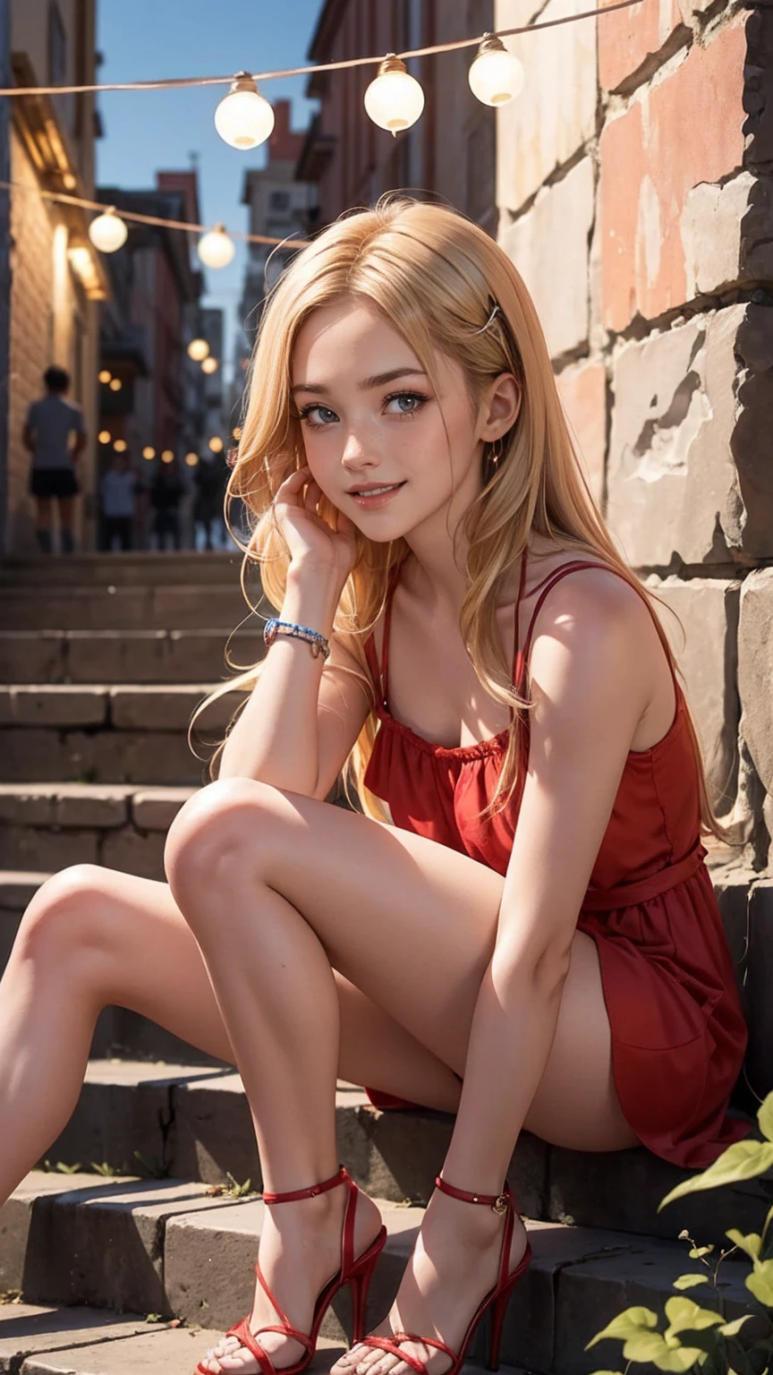 White tones，Sexy girl nipples，tiny body，Petite，white curly hair，from the rear，High floor balcony