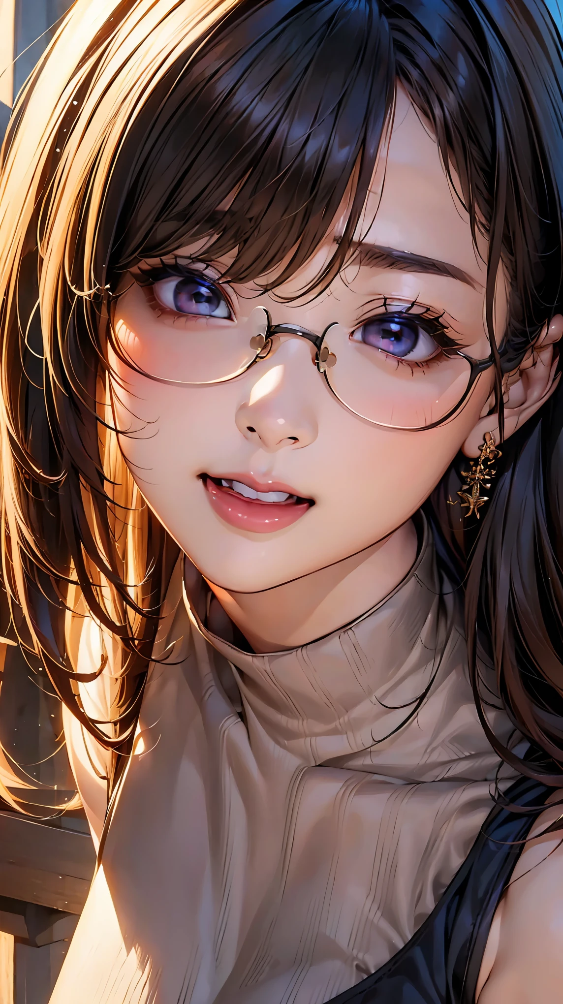 (NSFW:1.2), (8K, RAW photo, best image quality, masterpiece: 1.4), (Highly detailed CG Unity 8K wallpaper, highest quality, High resolution: 1.2), (ultra_be familiar with, UHD: 1.2), super highly be familiar with, (realistic, realistic: 1.48), 1 girl, focus only, light brown hair, long hair, side lock, bangs, ((dark purple eyes:1.4, round eyes, beautiful eyelashes)), clear eyes, brown sweater, Glasses, Big breasts, very big breasts, shiny hair,  beautiful be familiar with cold face, enchanting smile, Beautiful and delicate eyes with intricate details, very accurate details,  skin dents, outdoor, grassland, perfect face, be familiar with顔, perfect body, beautiful eyes, beautiful face,(face focus),(Portrait:1.5),naked,