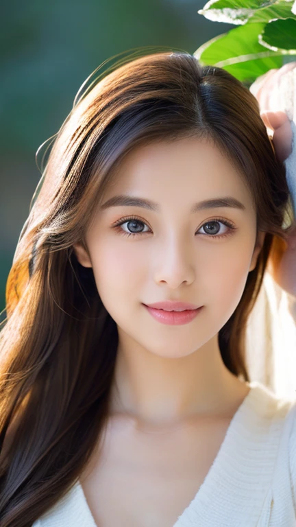 (((32k,high details,high detail、masterpiece,attention to detail,alone))),Raw photo & realistic atmosphere,beautiful dark blue eyes,detailed mouth,glossy lips,thin eyebrows,fine eyes、Soft white skin that shines in every detail、sheの深い黒い目はとても美しいです,lip details、very beautiful face,very well-shaped face、lifelike face,shining beautiful lips,beautiful eyebrows,infinite reality, Realistic young gravure idol,she'she'she'she'she'she'very cute woman , young gravure idol, young gravure idol, Very beautiful and cute 22 years old beautiful girl,incredibly beautiful and classy,22 years old beautiful girl,natural soft light,(shiny hair,,Beautiful and kind eyes:1.5),gentle smile,well-shaped chest,medium long hair,tie hair,beautiful posture,no makeup,think ahead,