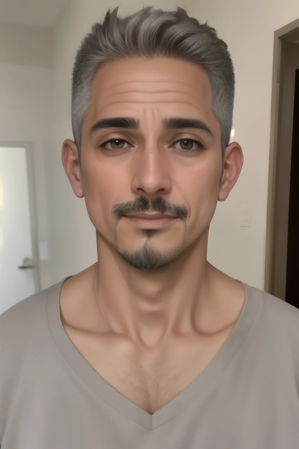 (1man, thin adult spanish male:1.2), brown eyes, gray hair, fade with goatee,