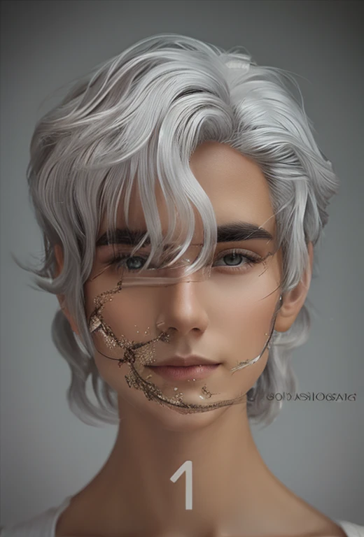 Young male , handsome boy , white hair, realistic photo, realistic skin