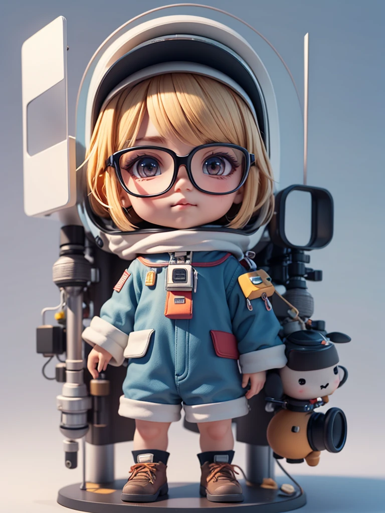 There is a little doll with a helmet and a helmet, boy wearing black glasses, Lovely 3D rendering, Little boy astronaut wearing big black glasses looking up, Large black plastic glasses, full sleeve tattoo on arms, tattoo, Portrait cartoon space cadet boy, Cute 3d anime boy rendering, Lovely and detailed digital art, Male explorer mini cute boy, 3D rendering stylization, 3D rendering character art 8k, cute numbers, Anime style 3D, Ultra-detailed rendering