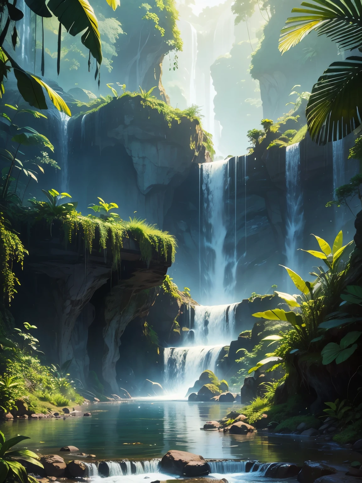 waterfall, jungle, ultra detailed, high quality, 8k resolution