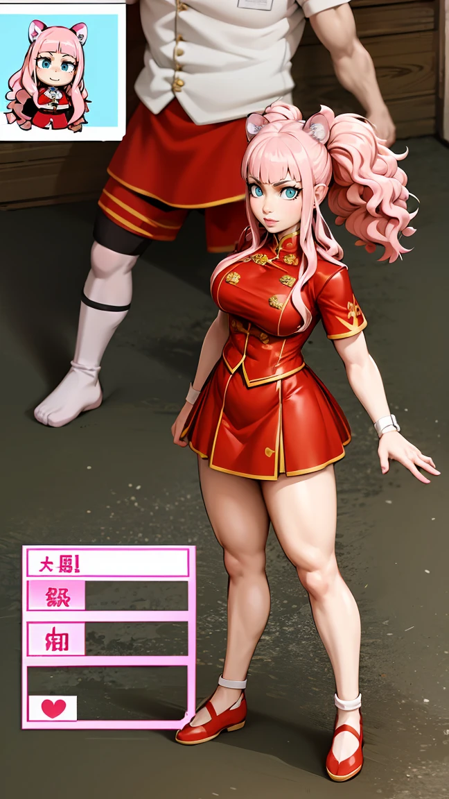  tiger_ears, tiger_tails, martial_art, medium_breast, pink_hair, skirt, jacket, godess,1girl,coat,standing,, solo focus.1character,,refsheet, character focus, 1character,fangs, closed_mouth,pink_hair, green_eyes, chinese_dress, tomboy,shoes, full_body, martial_pose_karate