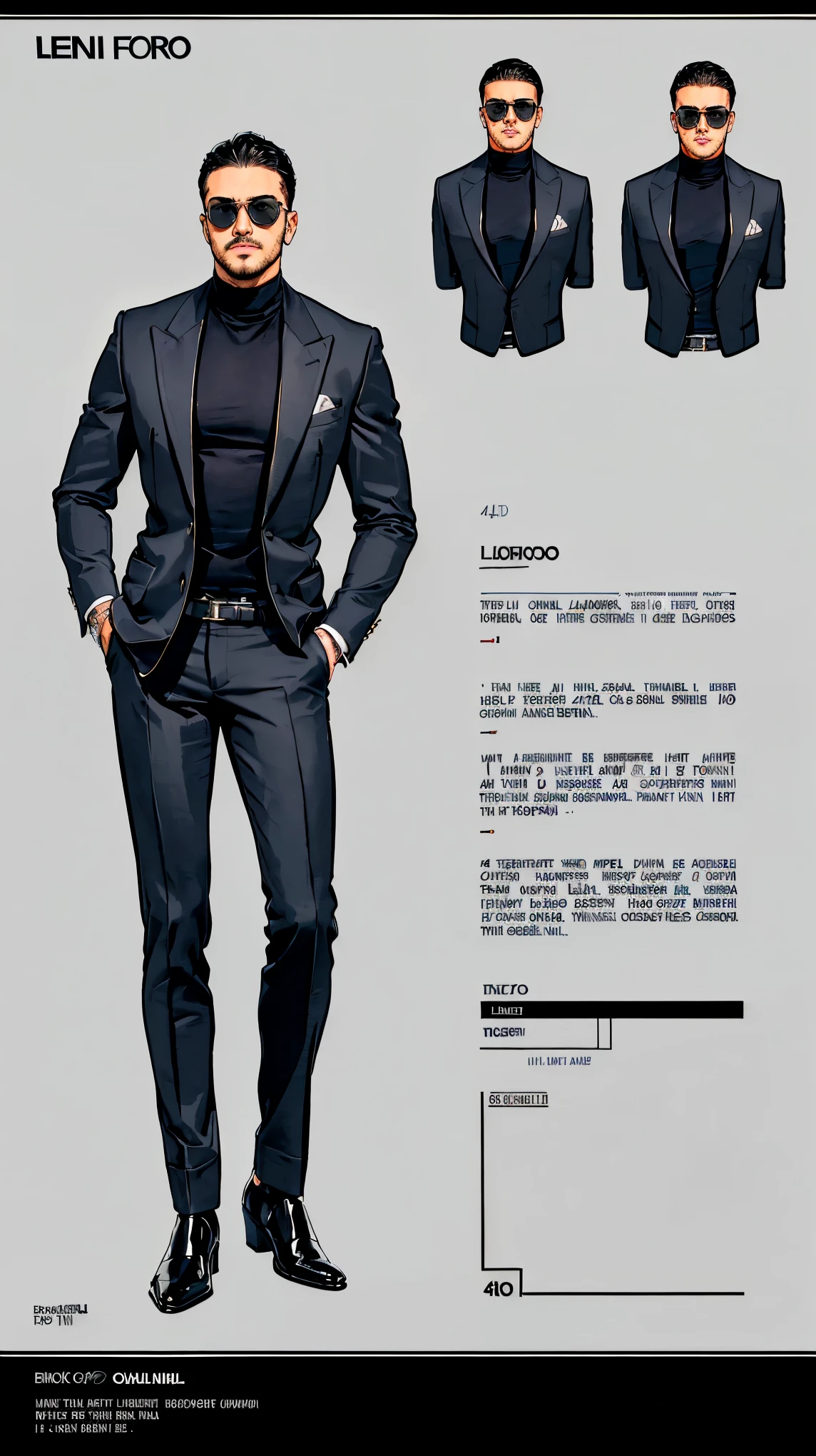 ((best quality,4k,highres,masterpiece:1.2)),((character concept art)), 1 male, age 35. Known for his deadly charm and mysterious aura, John embodies the role of a professional hitman. His body language is as commanding as his profession, always exuding confidence and mystery. (((He's now wearing a Loro Piana Black/gray Melange Classic Turtleneck in Baby Cashmere and a Loro Piana Black/gray Melange Sweater Coat in Double Cashmere. His Brunello Cucinelli black Virgin wool fresco ergonomic fit trousers with pleats, cargo pockets, and zipper cuffs pair perfectly with his Berluti Caractère Éclair Alligator Leather Boot in COLOR: NERO BLU. Adding to his mysterious look, he dons a pair of Tom Ford Raoul sunglasses.))) ((intricate detail)), super finely detailed hands, ultra finely detailed fingers(((ten fingers))), (standing confidently), (full body showcase), (show full body), (no logos on background), (no logo), ((plain background)), ((plain background)), (((empty background))).