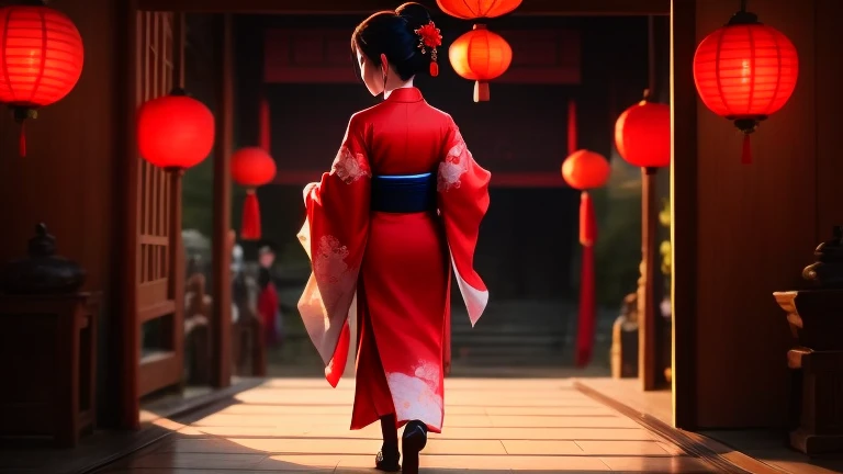 Walking down the catwalk in a kimono and a red dress， Portraits inspired by Tandy, Trends in CG society, Cloisonné, 古代chinese costumeを着て, 古代chinese costumeで, traditional chinese costume, chinese costume, wearing gorgeous silk clothes, Hanfu, wearing a floral chiton, high qualityの演劇衣装, Chinese style，high quality，poster of，Backlight，anime avatar，White-eye，filigree