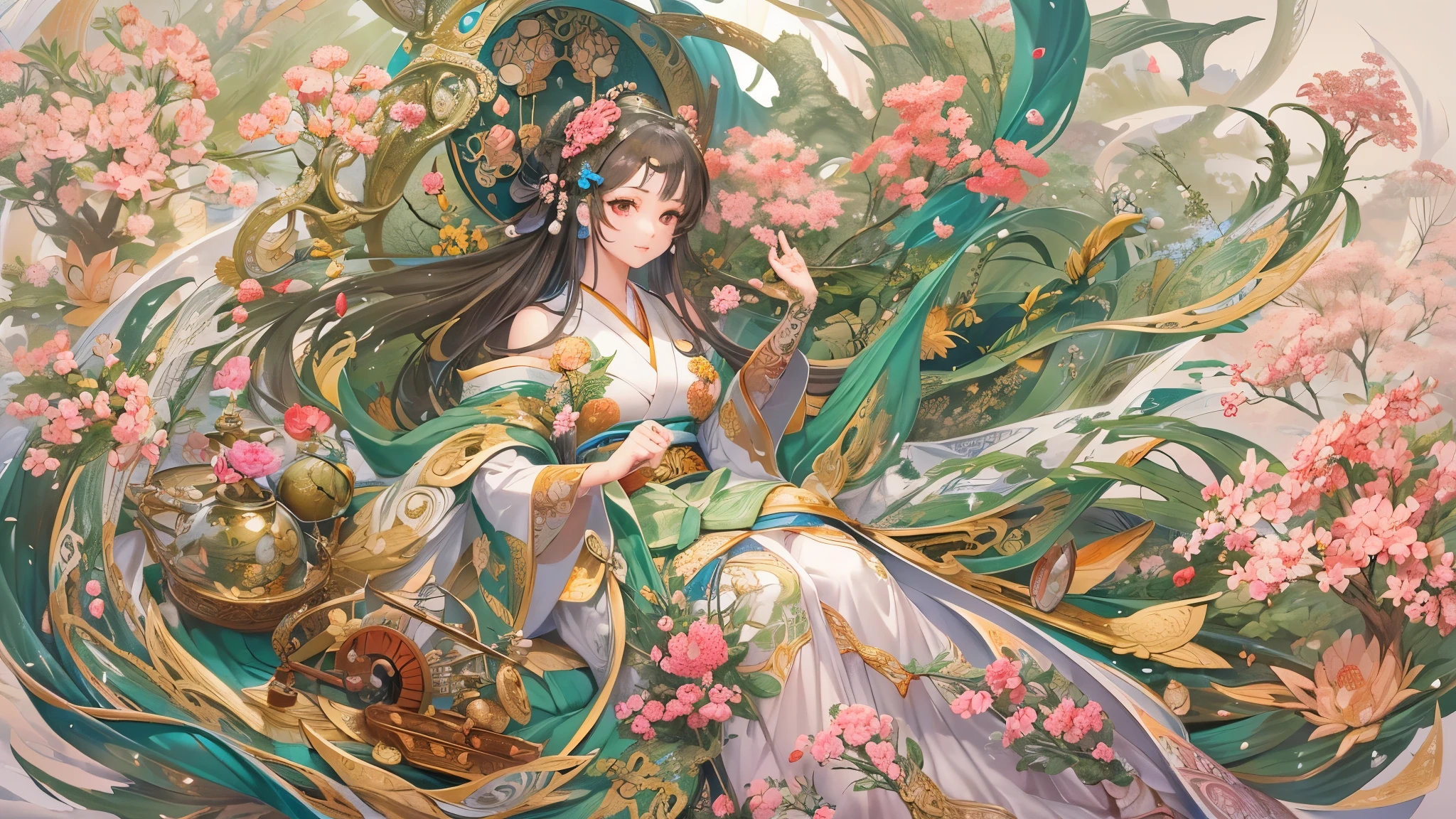 ((highest quality)),(ultra high resolution),(Super detailed),(detailed description),((best CG)),(best work of art),super precision art,amazing drawing art,(Japanese-style fantasy art with intricate details:1.5), Immortal,forever,Long,