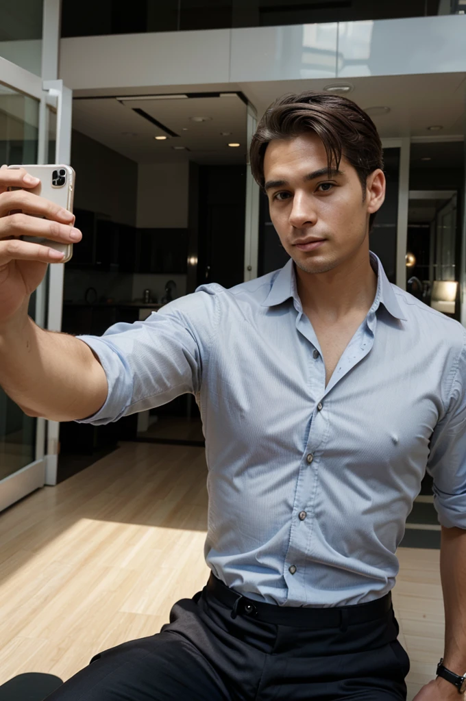 A business man like foreigner age 27 and taking a selfie 