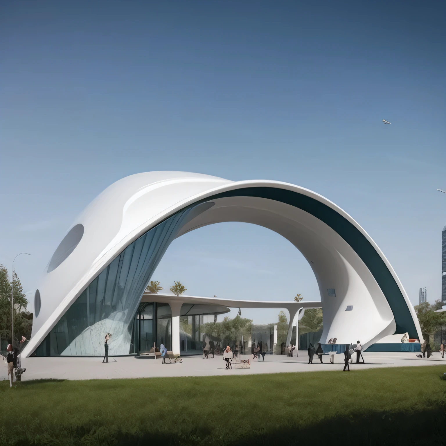 Vaulted structures with curved roofs and curved roofs, by Zha Shibiao, Web portals. Zaha Hadid, futuristic church, futuristic architectureart, futuristic structure, futuristic architecture, futuristic architecture concept, inspired by Zha Shibiao, High quality architectural art, Zaha Hadid style architecture, in style of Zaha Hadid architect, ultra - futuristic architecture