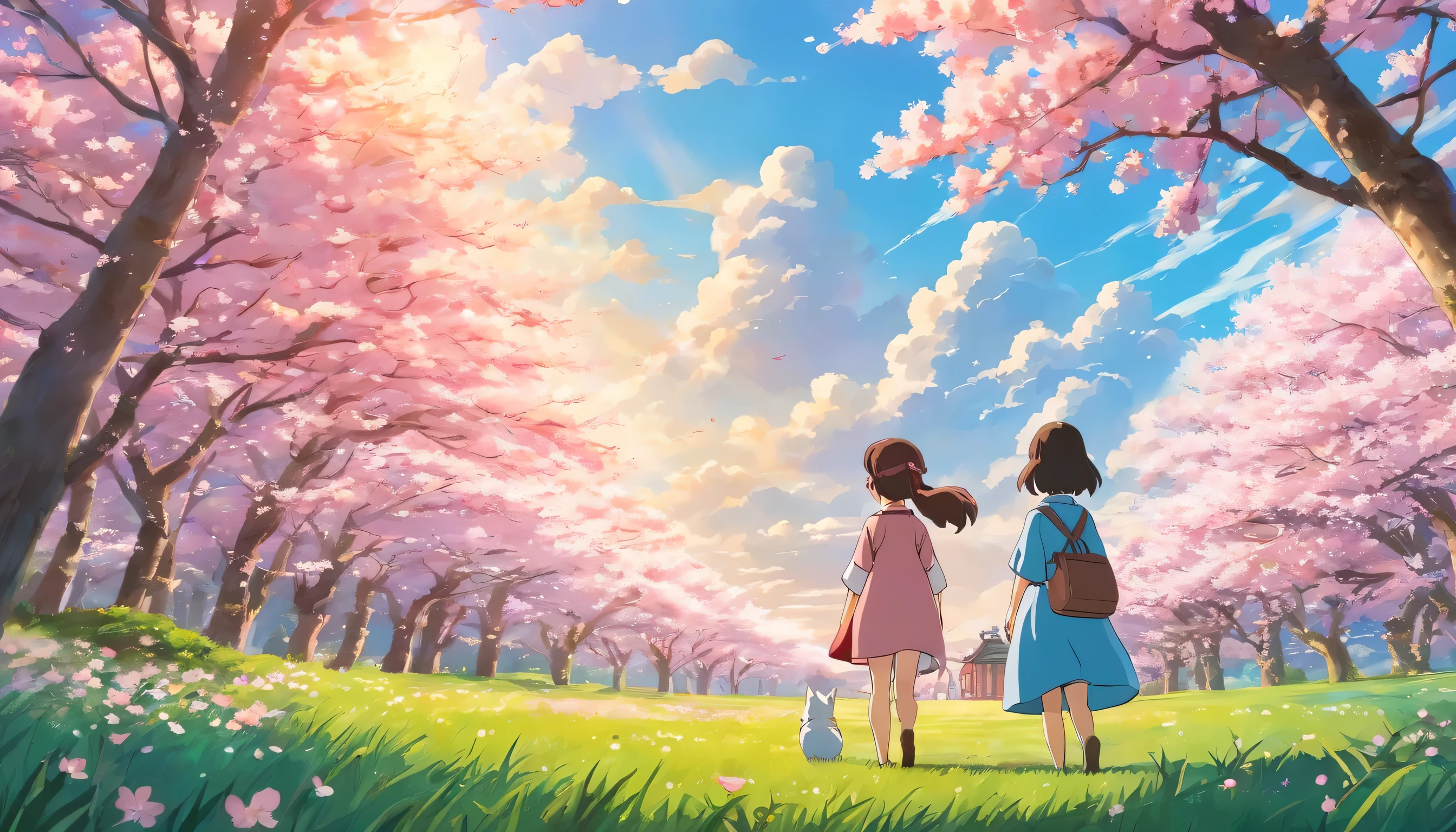 highest quality,High resolution,Super detailed,HDR,studio lighting,Beautiful shots, Cherry Blossom flowers, Cherry Blossom, Cherry Blossom trees, cotton field,Drone Shots,Bright colors,small details,soft texture,natural scenery,blue sky,puffy white clouds,lush plants,sunlight filtering through the foliage,fresh air,peaceful atmosphere,calm atmosphere,harmonious composition,Create an immersive visual experience, not human.
