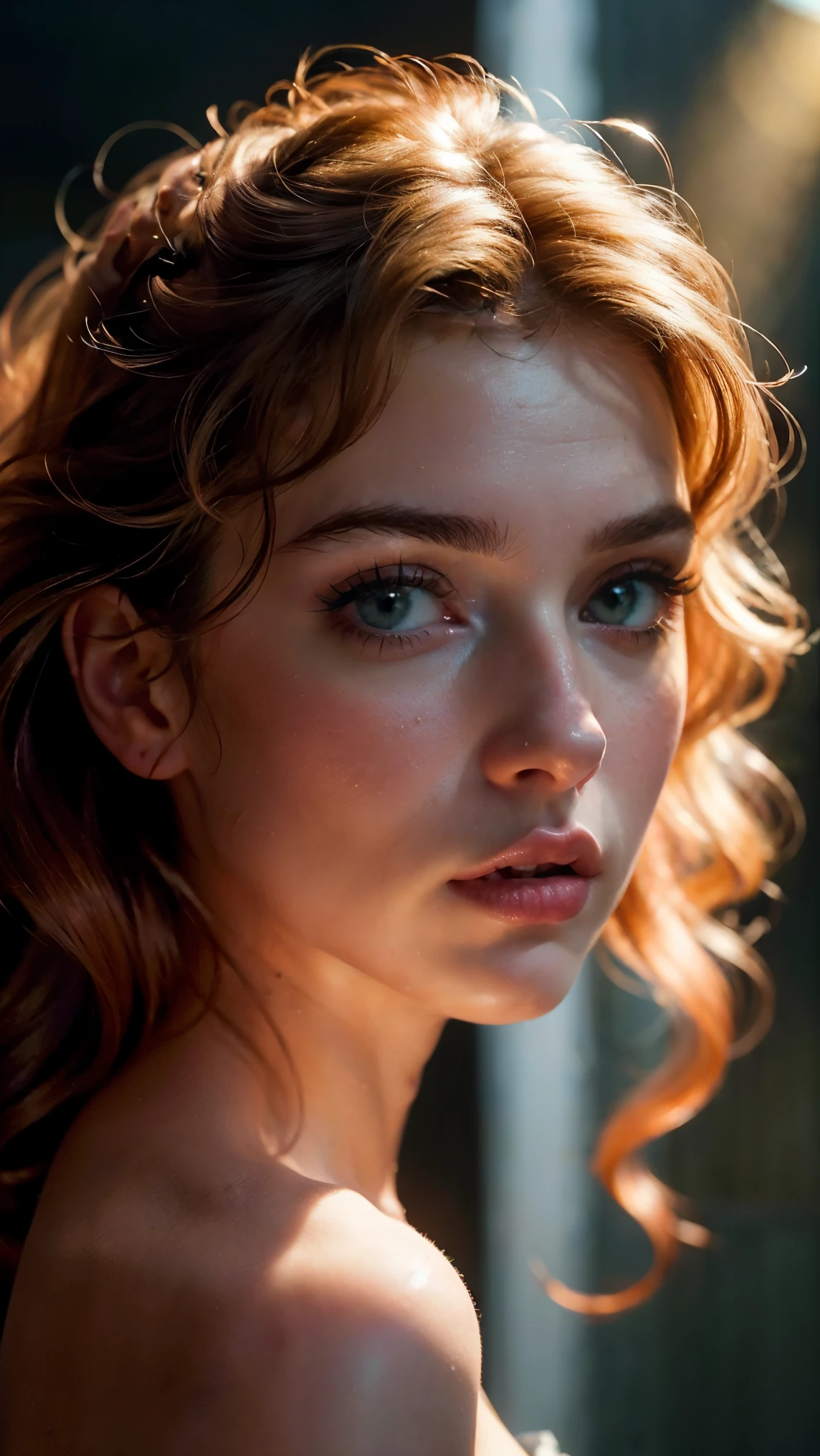 (((ultra realistic))) Photo, masterpiece, top quality, (pale skin), (Ultra detailed face and eyes:1.3), 1 girl, Adult, In Lifchik, ((Eye makeup, pink mascara)), ((large detailed lips)), ((pink wavy hair)), ((Chyolka)) , (Natural breasts), Slim waist. ((Posing)), photoshoot, studio (contour lighting), (The play of light and shadows), depth of field, bokeh, (special attention to skin detail: 1.2), Detailed leather texture, skin pores. (Light atmosphere of the frame. Color range - delicate, Bright, Yellow tones), UDR, ((Film grain)), ((rays)), (Glare), ((Photo from the back)) , ultra detialed,
