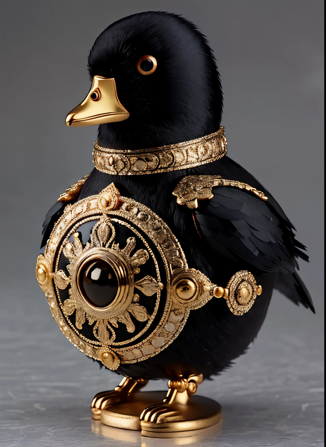 portrait, focus, blur, (black round bird eyes:1.4), posing, hand on chest,
, realistic, (duck wearing an outfit:1.2),
outfit, 17th to the early 18th century, voluminous doublet or coat, padded shoulders, richly gold embroidered , lavish accessories, ornate necklaces, bracelets, and rings, traditional attire, fur coat,
werenaimal, glitter
EbonyGoldAI, palace,
abstract, (best quality:1.3), ((masterpiece)), ((realistic)) , ,ankymoore, absurdres, intricate details, bloom, backlighting,, dramatic lighting
film grain, 85mm, focus,