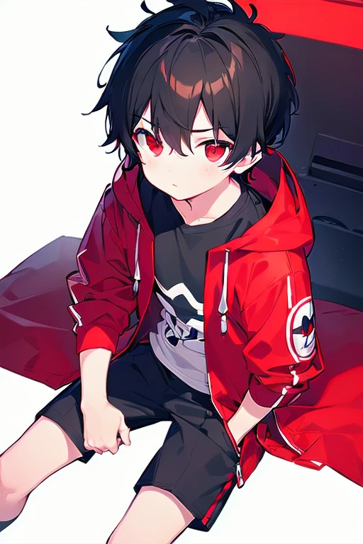 [(WHITE BACKGROUND:1.5),::5], ((((masterpiece)))), high quality, ultra_very_high_resolution, large_filesize, (red base), full color, ((solo)), (()), (((black short hair))), red eyes, anime, neon light, black parka,