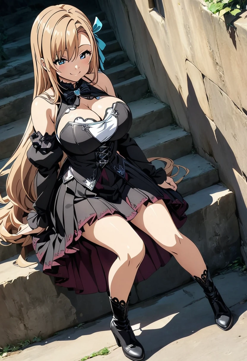 Asuna, anime art style, 1 girl, alone,big breasts、cleavage、gothic clothes、full body、smile、cute